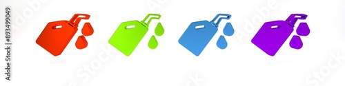 Free Download Colorful Canister for motor machine oil icon isolated on white background. Oil gallon. Oil change service and repair. Minimalism concept. 3D render illustration - GFXLoad