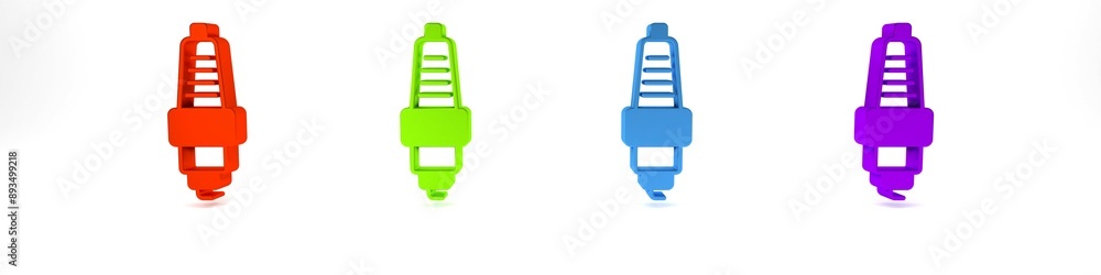 Colorful Car spark plug icon isolated on white background. Car electric candle. Minimalism concept. 3D render illustration Colorful Car spark plug icon isolated on white background. Car electric candle. Minimalism concept. 3D render illustration
