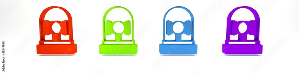 Colorful Ringing alarm bell icon isolated on white background. Fire alarm system. Service bell, handbell sign, notification symbol. Minimalism concept. 3D render illustration Colorful Ringing alarm bell icon isolated on white background. Fire alarm system. Service bell, handbell sign, notification symbol. Minimalism concept. 3D render illustration