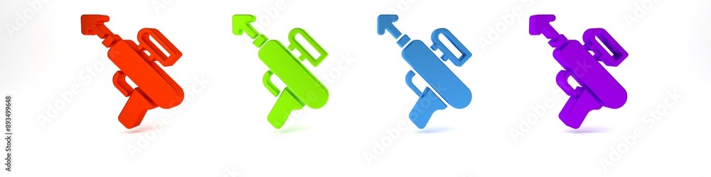 Colorful Fishing harpoon icon isolated on white background. Fishery manufacturers for catching fish under water. Diving underwater equipment. Minimalism concept. 3D render illustration Colorful Fishing harpoon icon isolated on white background. Fishery manufacturers for catching fish under water. Diving underwater equipment. Minimalism concept. 3D render illustration