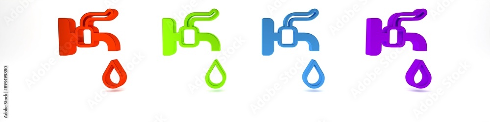 Colorful Water tap icon isolated on white background. Minimalism concept. 3D render illustration Colorful Water tap icon isolated on white background. Minimalism concept. 3D render illustration