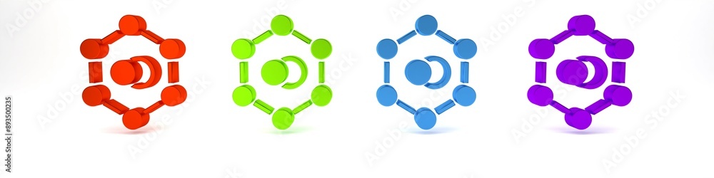 Colorful Molecule icon isolated on white background. Structure of molecules in chemistry, science teachers innovative educational poster. Minimalism concept. 3D render illustration Colorful Molecule icon isolated on white background. Structure of molecules in chemistry, science teachers innovative educational poster. Minimalism concept. 3D render illustration