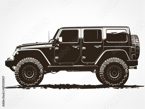 Black and white jeep silhouette isolated on white illustration