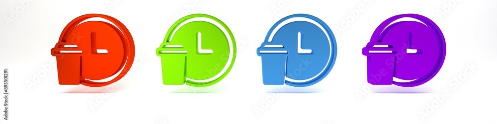 Obraz premium Colorful Round the clock delivery icon isolated on white background. Minimalism concept. 3D render illustration