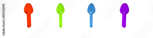 Colorful Spoon icon isolated on white background. Cooking utensil. Cutlery sign. Minimalism concept. 3D render illustration