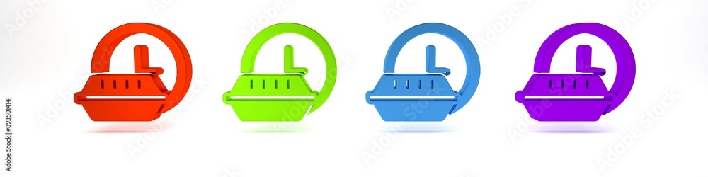 Colorful Round the clock delivery icon isolated on white background. Minimalism concept. 3D render illustration Colorful Round the clock delivery icon isolated on white background. Minimalism concept. 3D render illustration