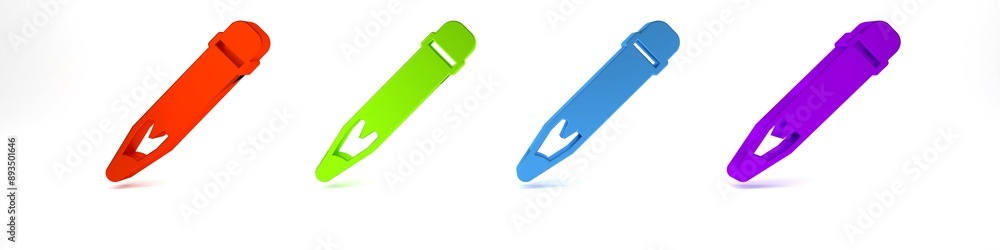 Colorful Pencil with eraser icon isolated on white background. Drawing and educational tools. School office symbol. Minimalism concept. 3D render illustration Colorful Pencil with eraser icon isolated on white background. Drawing and educational tools. School office symbol. Minimalism concept. 3D render illustration