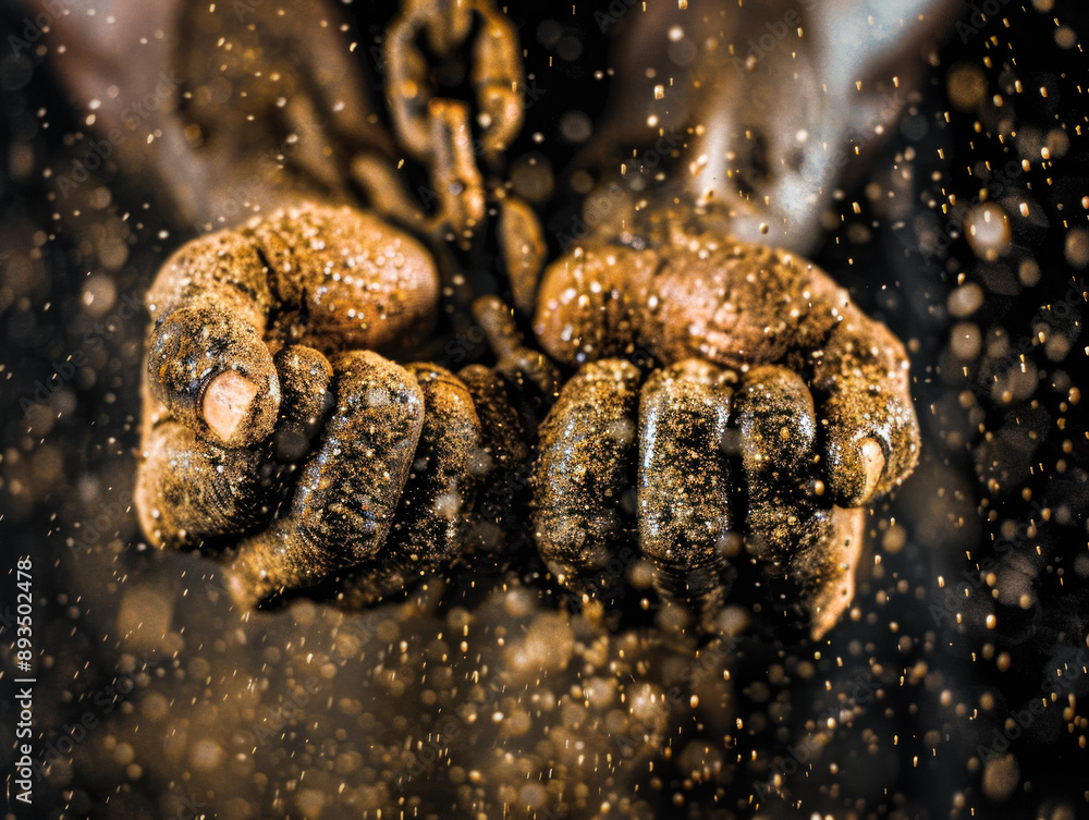 Two hands breaking chains Two hands breaking chains