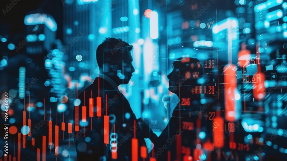 Double Exposure of Business People with Forex Diagrams. generative AI Double Exposure of Business People with Forex Diagrams. generative AI