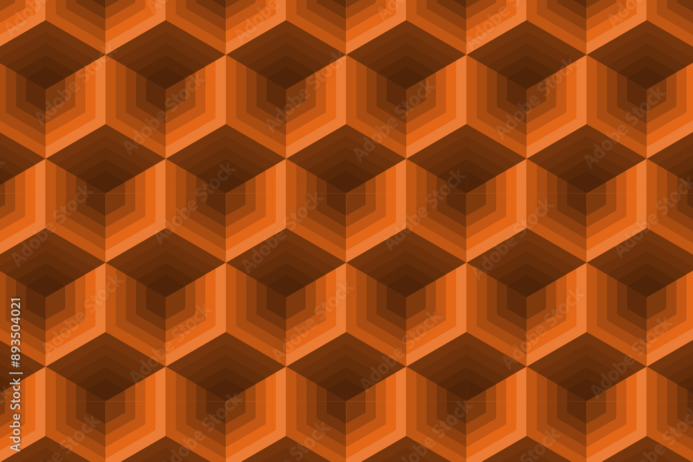 Abstract cube pattern on orange background. Isometric, 3d space looks like optical illusion Abstract cube pattern on orange background. Isometric, 3d space looks like optical illusion
