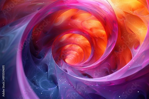 Colorful abstract spiral with vibrant purple, orange, and blue hues, creating a mesmerizing and dynamic visual composition.