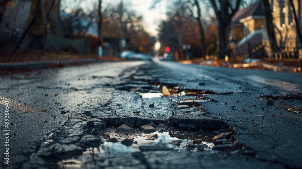 Photos of roads with potholes are of very poor quality. Damaged asphalt roads with potholes in the city Photos of roads with potholes are of very poor quality. Damaged asphalt roads with potholes in the city