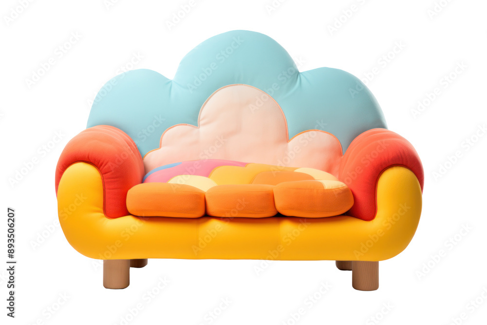 vibrant and playful children's sofa in a fun shape, like an animal or a cloud, upholstered in colorful and durable fabric. Isolated on white background vibrant and playful children's sofa in a fun shape, like an animal or a cloud, upholstered in colorful and durable fabric. Isolated on white background