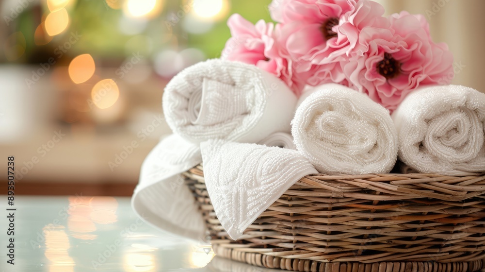 Spa towels in a wicker basket Spa towels in a wicker basket