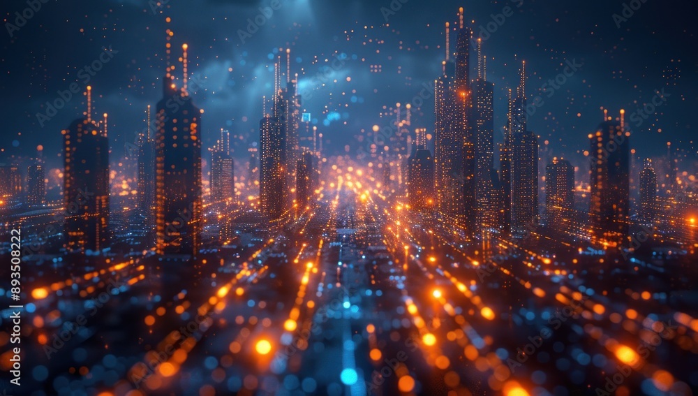 Fototapeta premium Futuristic Cityscape with Glowing Lights