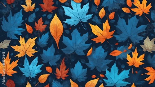 blue autumn leaves abstract background design
