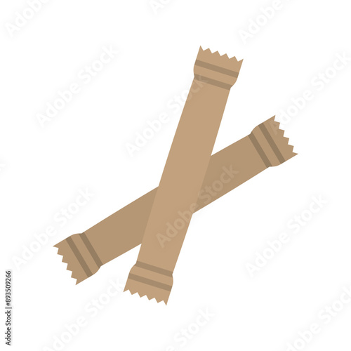 Paper sugar stick icon, sugar sachet packaging. Disposable packaging for salt, sugar and spices.