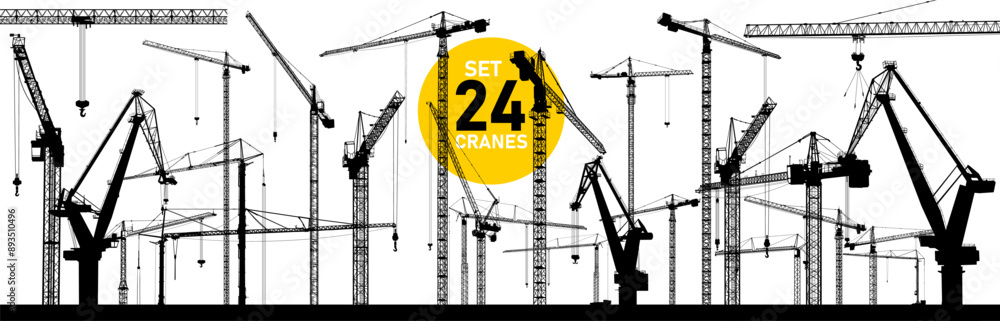 custom made wallpaper toronto digitalCollection of 24 tower construction cranes. Big set of silhouette crane working building. Illustration with building cranes isolated on white background. Vector black line art.