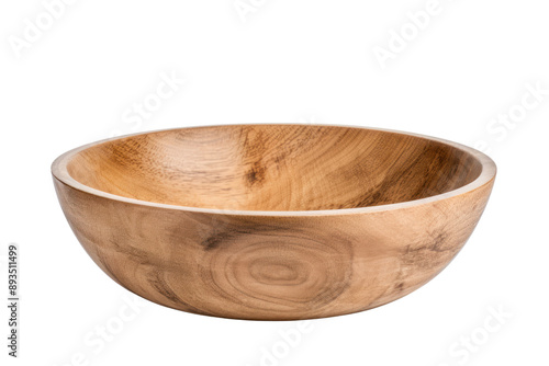 sturdy wooden serving bowl with a natural finish and a rustic charm. Isolated on white background