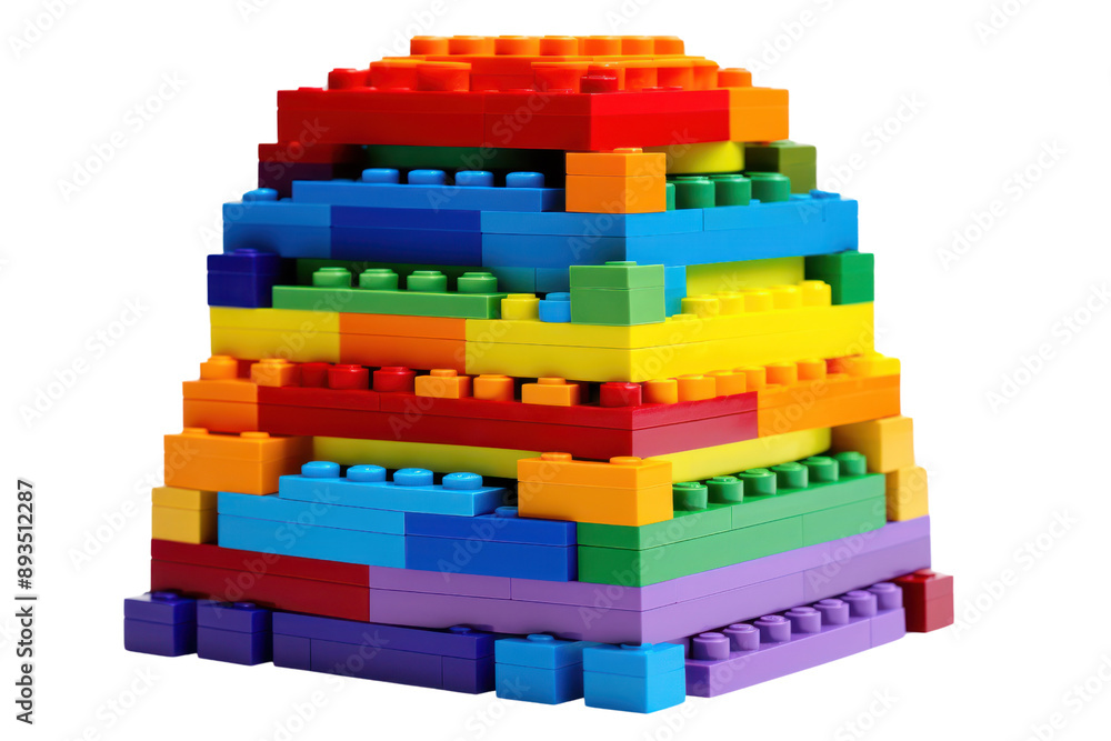 Fototapeta premium stack of colorful blocks arranged in a rainbow pattern, isolated on white background
