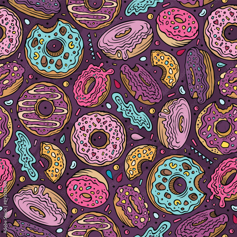 Cartoon cute doodles Donuts seamless pattern Cartoon cute doodles Donuts seamless pattern