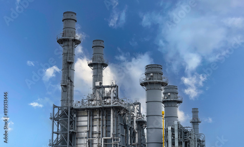 Obraz na plátne close up power plant energy for industry on blue sky background.
