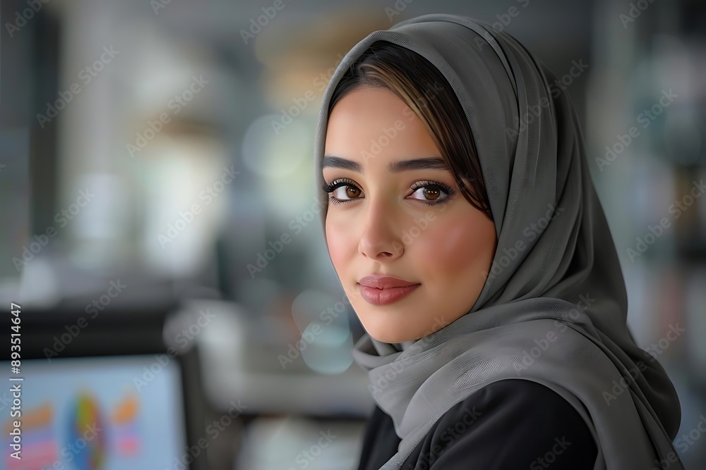 Portrait of a Beautiful Woman in a Grey Hijab - Realistic Photo Portrait of a Beautiful Woman in a Grey Hijab - Realistic Photo