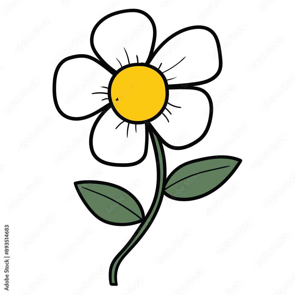 Hand drawn cartoon daisy chamomile on white background. Hand drawn cartoon daisy chamomile on white background.