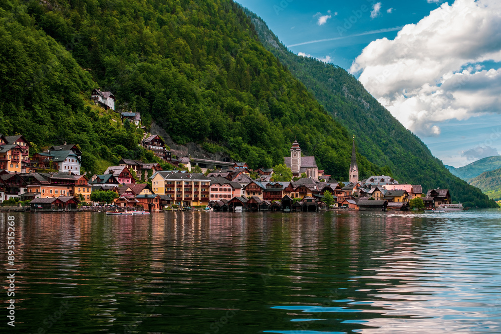 Panoramic view of the village of Hallstatt on Lake Hallstatt in Austria. Panoramic view of the village of Hallstatt on Lake Hallstatt in Austria.