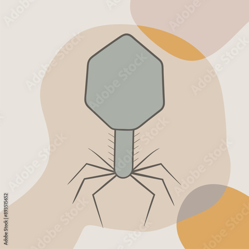 Bacteriophage. Illustration of phage virus. Background with blobs. Microbiological research and analysis.