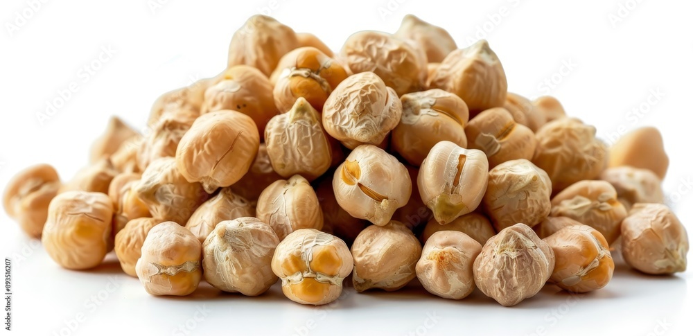 Isolated on a white background, a pile of chickpeas is in the process of cooking Isolated on a white background, a pile of chickpeas is in the process of cooking