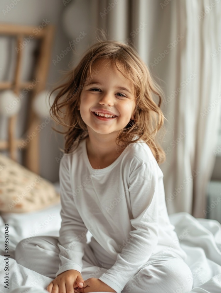 A young child sitting on the edge of a bed, possibly reading or playing A young child sitting on the edge of a bed, possibly reading or playing