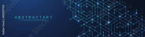 Technology abstract background lines, dots and hexagons. Hexagonal digital concept for poster, banner, header, footer