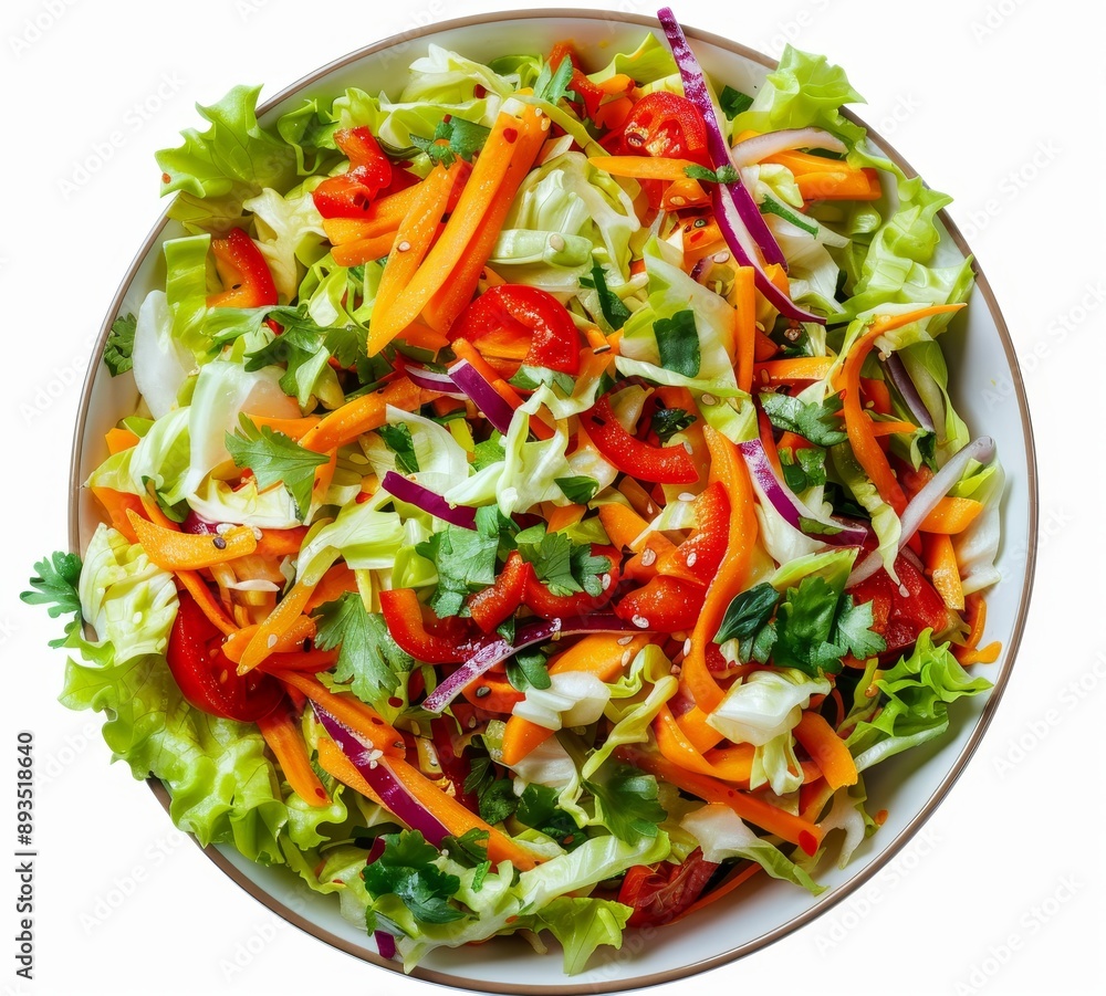Salad mix of endive, carrots, cabbage and beets in bowl, isolated on white, top view Salad mix of endive, carrots, cabbage and beets in bowl, isolated on white, top view