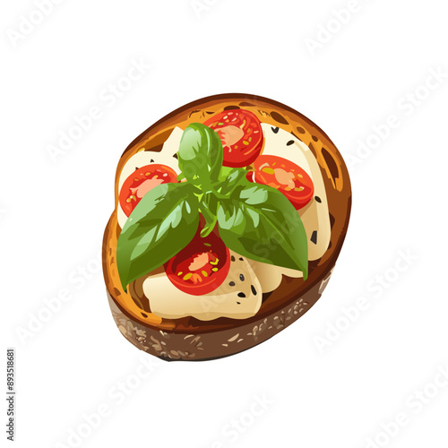 Caprese Salad on Rustic Bread Vector Illustration