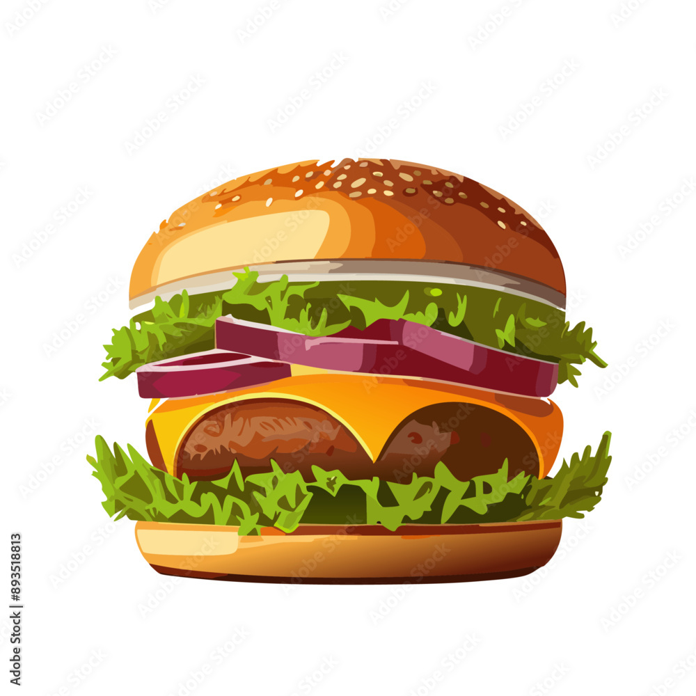 Fresh Cheeseburger with Lettuce and Onion Vector Graphic Fresh Cheeseburger with Lettuce and Onion Vector Graphic