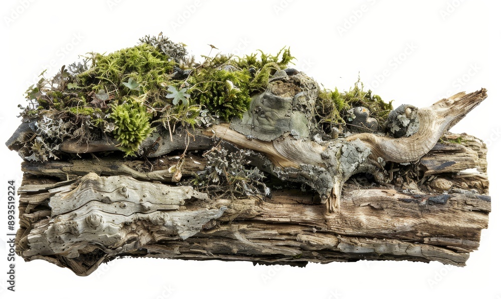 Grass on rotten trunk and dirt isolated on white, side view, clipping path Grass on rotten trunk and dirt isolated on white, side view, clipping path