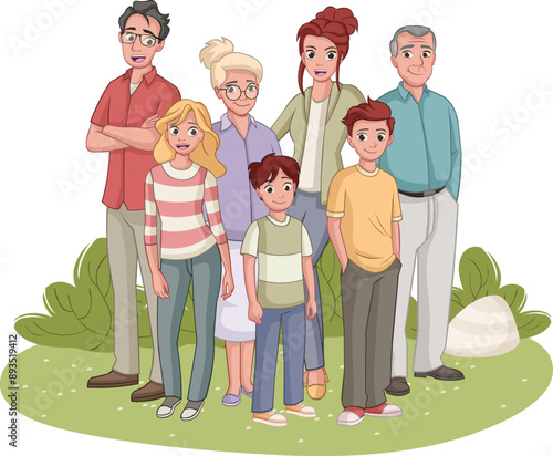 Colorful happy people. Cartoon family.
