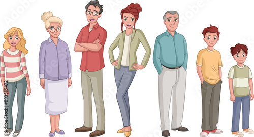 Colorful happy people. Cartoon family.