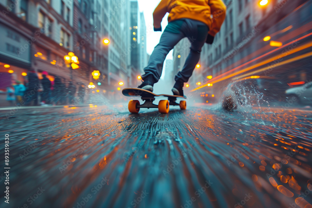 Fototapeta premium Longboarder's High-Speed Descent Down the Urban Slope