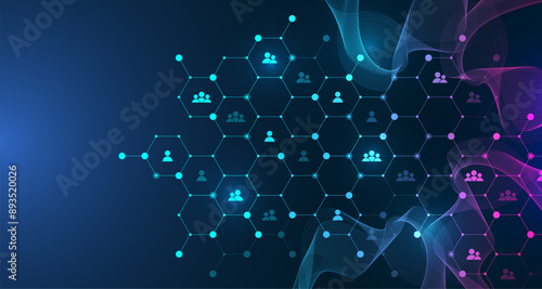 Social network communication concept. Global network connection abstract background. Horizontal header web banner. Internet technology. Business. Science. Vector illustration