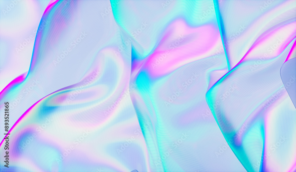 Fototapeta premium Abstract 3d podium background with iridescent holographic fabric texture.