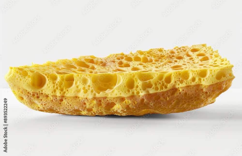 A yellow sponge is isolated against a white background, top view A yellow sponge is isolated against a white background, top view