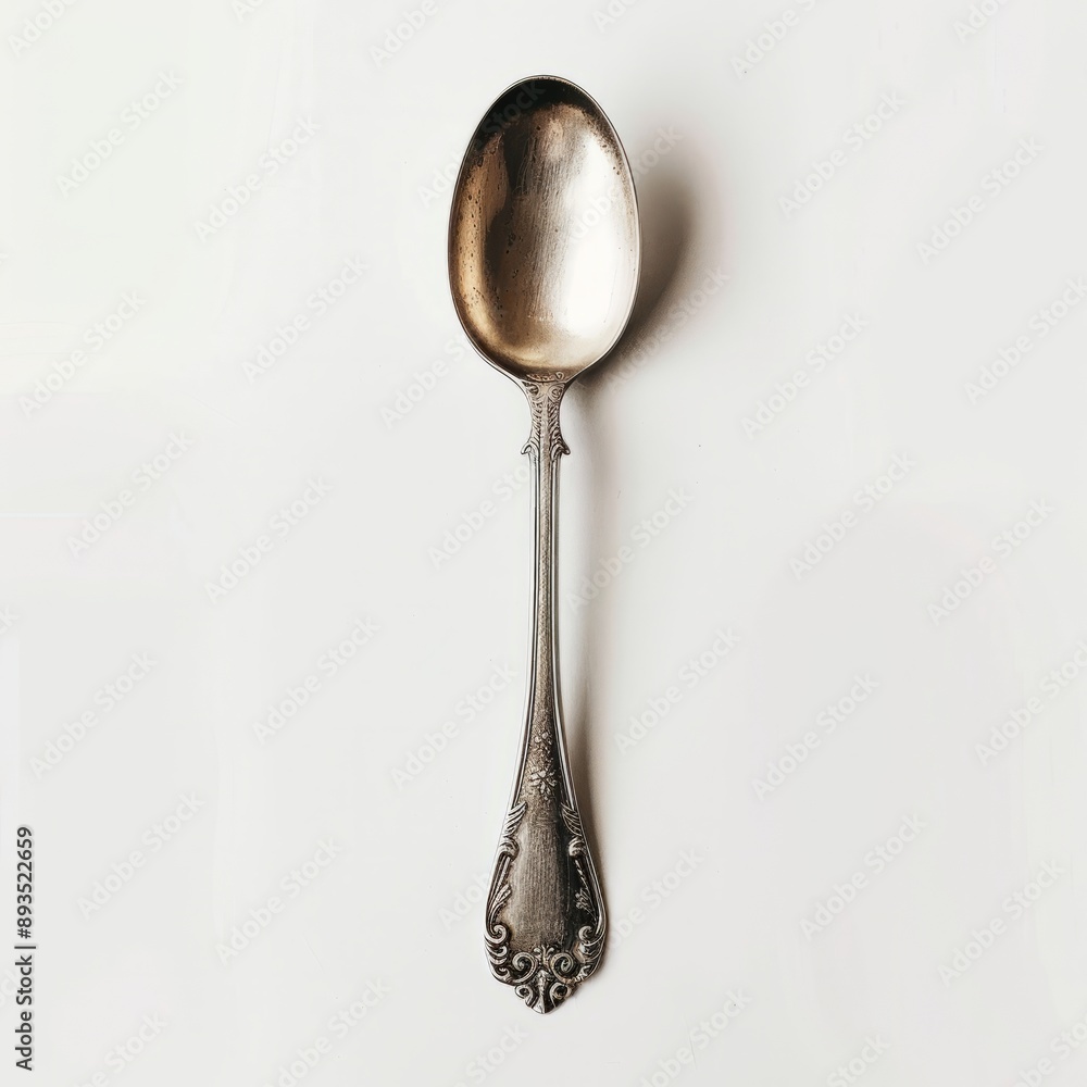 A silver spoon on a white background A silver spoon on a white background