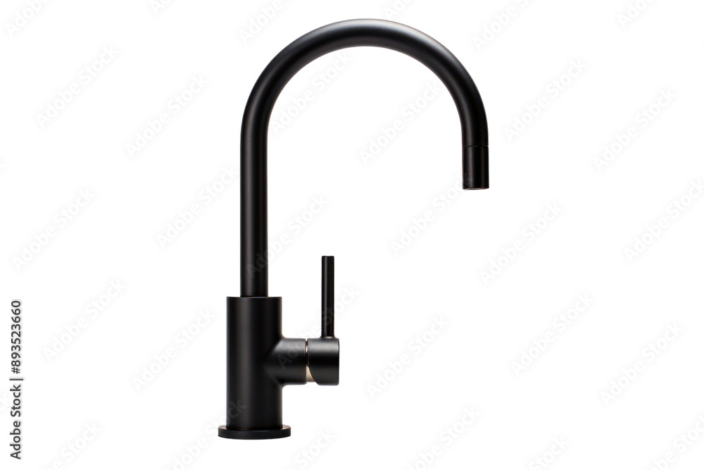 sleek, black kitchen faucet with a matte finish, isolated on a white background sleek, black kitchen faucet with a matte finish, isolated on a white background