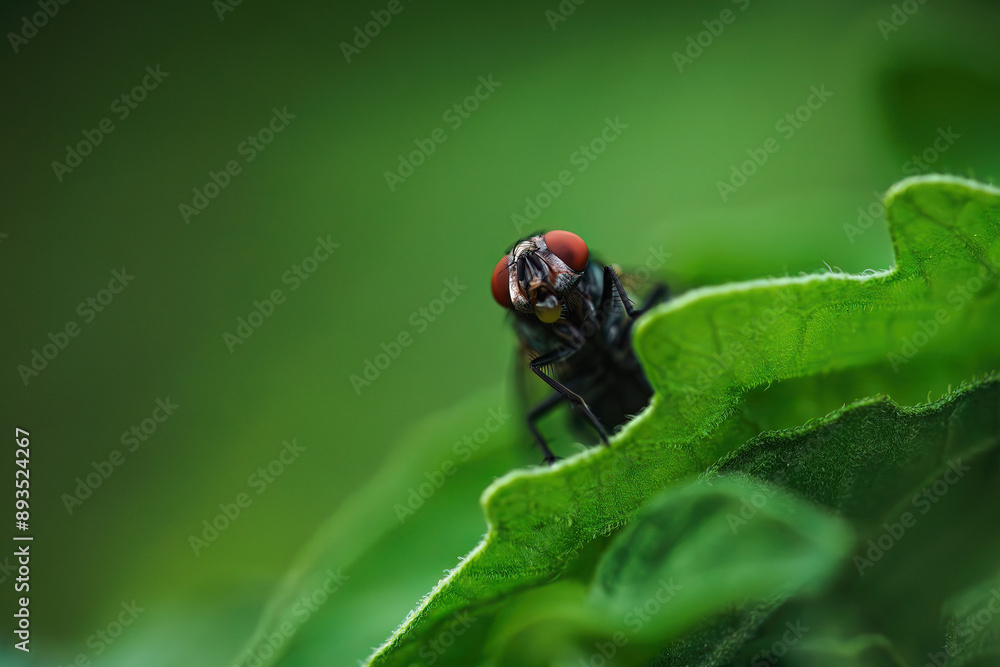 Naklejka premium Fly overlooking from edge of leaf