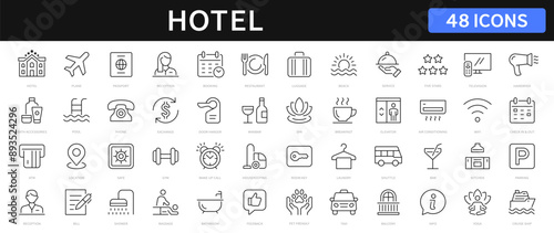 Hotel thin line icons set. hotel service, booking editable stroke icon collection. Vector