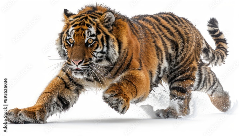 Fototapeta premium Striped Tiger Pouncing Through Snow