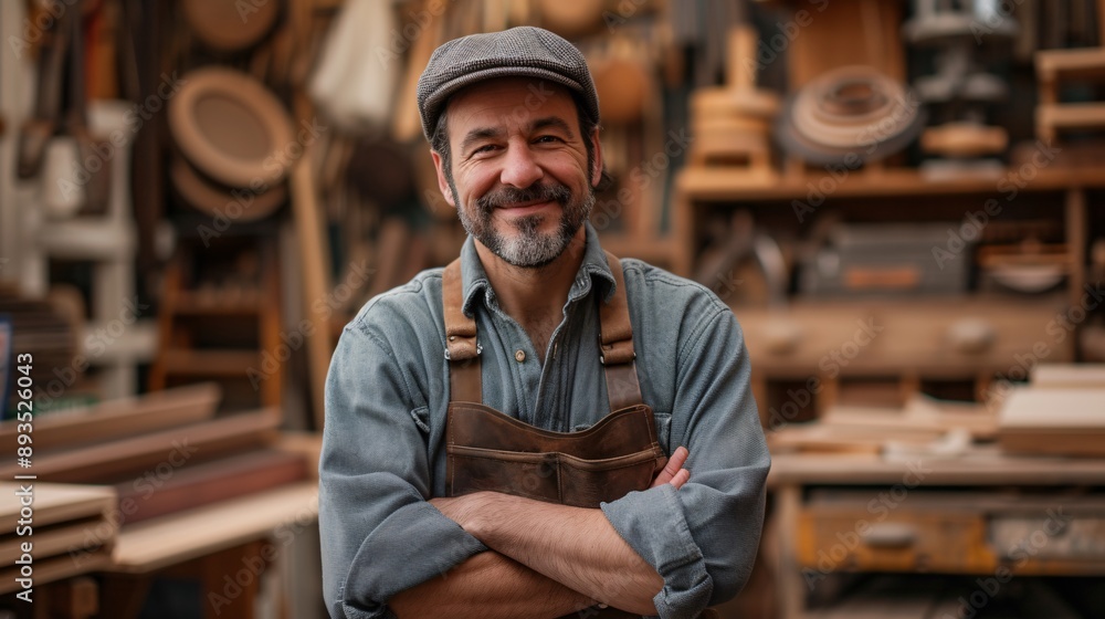Focused male carpenter in a rustic workshop, surrounded by tools and wood. Captures the essence of traditional craftsmanship and dedication to the trade. Focused male carpenter in a rustic workshop, surrounded by tools and wood. Captures the essence of traditional craftsmanship and dedication to the trade.