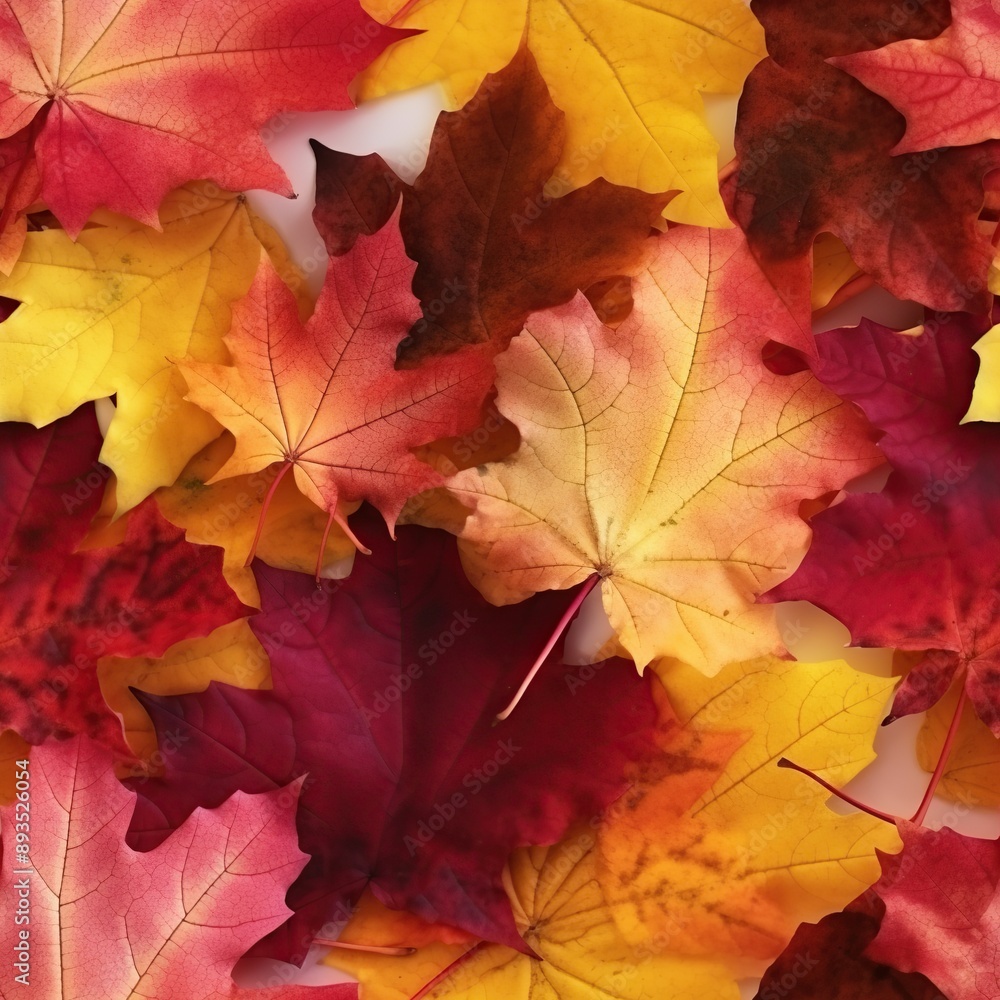 Fototapeta premium Seamless pattern with bright autumn maple leaves. Red, orange and yellow colors. Beautiful nature background. Endless texture for wrapping paper or textile design.